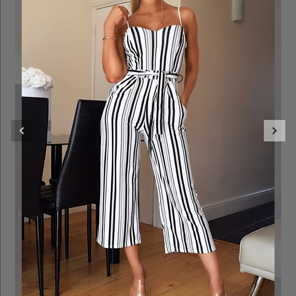 Other - Black & White Belted Jumpsuit